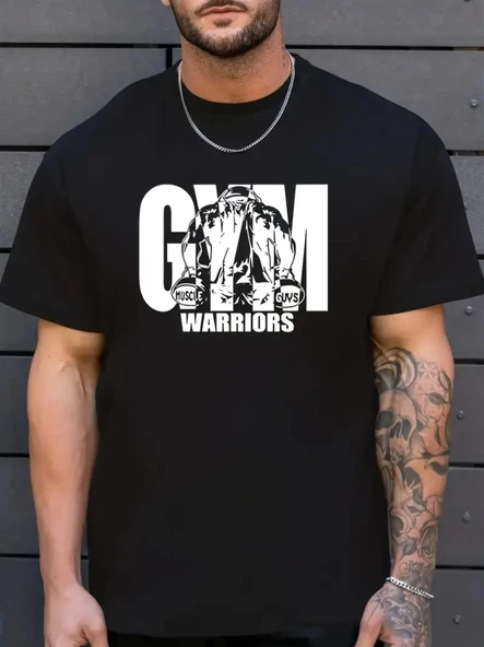 Sporda Günlük Hayata Giyilebilir GYM Baskılı Oversize Bisiklet Yaka Erkek T-shirt - Siyah ürün görseli