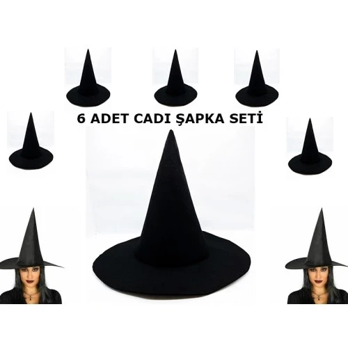 Siyah Cadı Şapkası Keçe Yetişkin Boy 6 Adet ürün görseli