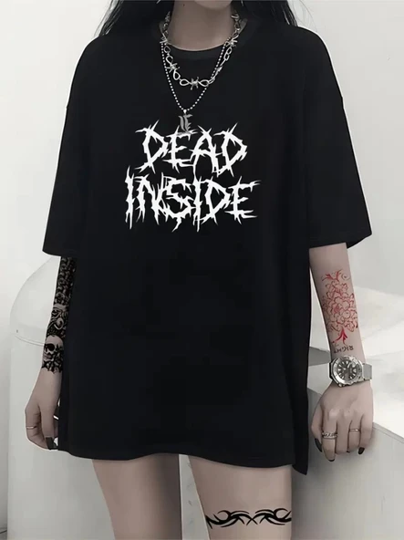 Baskılı Oversize Bisiklet Yaka T-shirt - Siyah - Resim 2