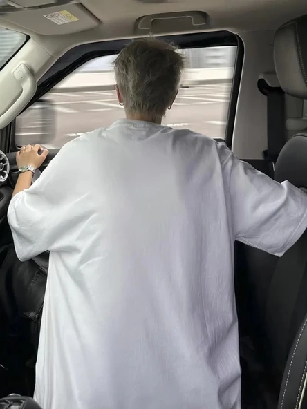 Baskılı Oversize Bisiklet Yaka T-shirt - Beyaz - 4