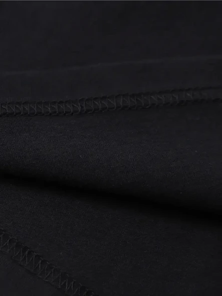 Baskılı Oversize Bisiklet Yaka T-shirt - Siyah - Resim 4