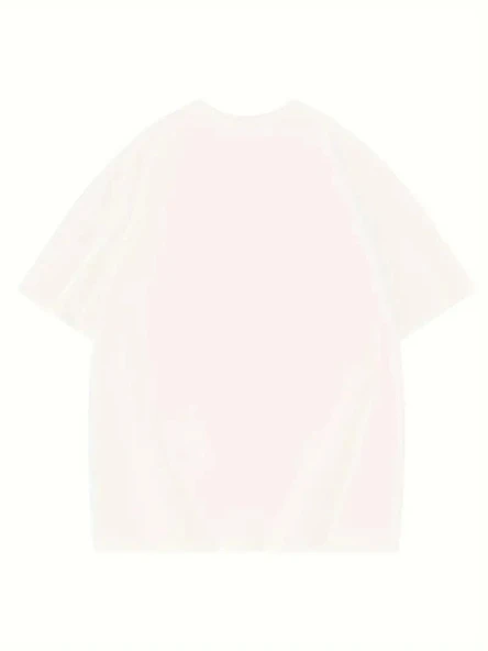 Baskılı Oversize Bisiklet Yaka T-shirt - Beyaz - 3