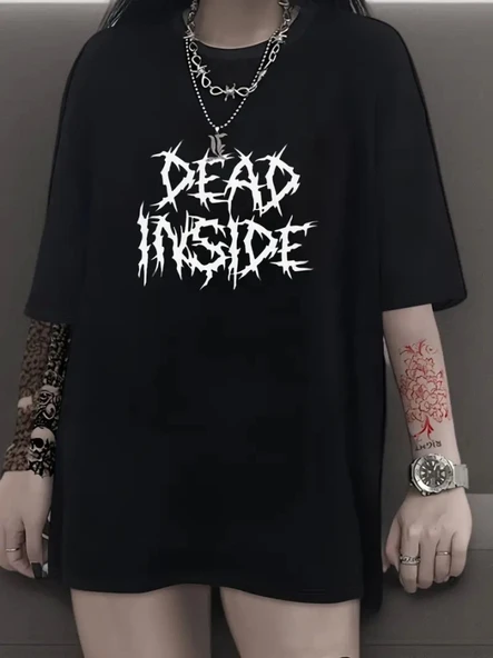 Baskılı Oversize Bisiklet Yaka T-shirt - Siyah ürün görseli