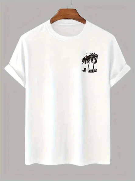 Baskılı Oversize Bisiklet Yaka T-shirt - Beyaz ürün görseli