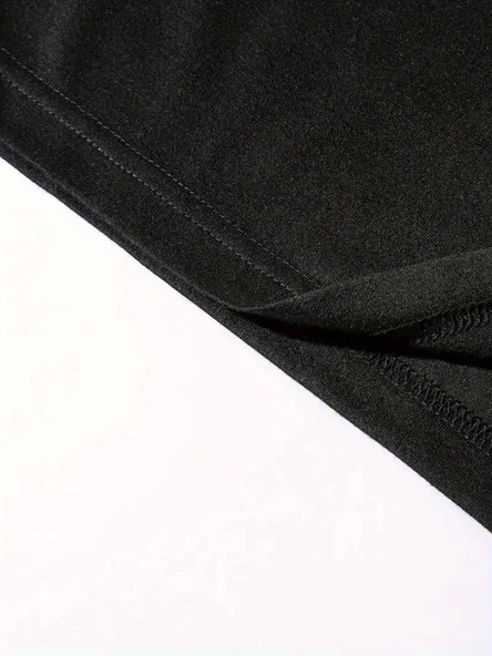 Baskılı Oversize Bisiklet Yaka T-shirt - Siyah - 4