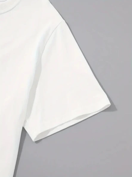 Baskılı Oversize Bisiklet Yaka T-shirt - Beyaz - Resim 2