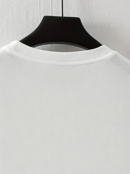 Baskılı Oversize Bisiklet Yaka T-shirt - Beyaz - 2