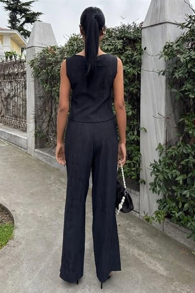 Sıfır Kollu Bluz Batik Desenli Pantolon İkili Takım 10181-08 - Resim 3