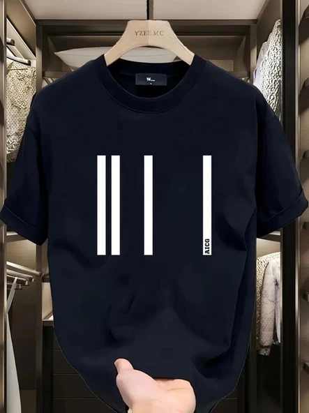 Baskılı Oversize Bisiklet Yaka T-shirt - Siyah - Resim 5