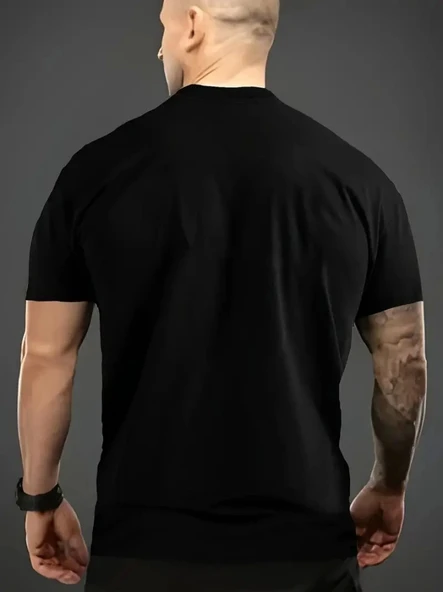Baskılı Oversize Bisiklet Yaka T-shirt - Siyah - 2