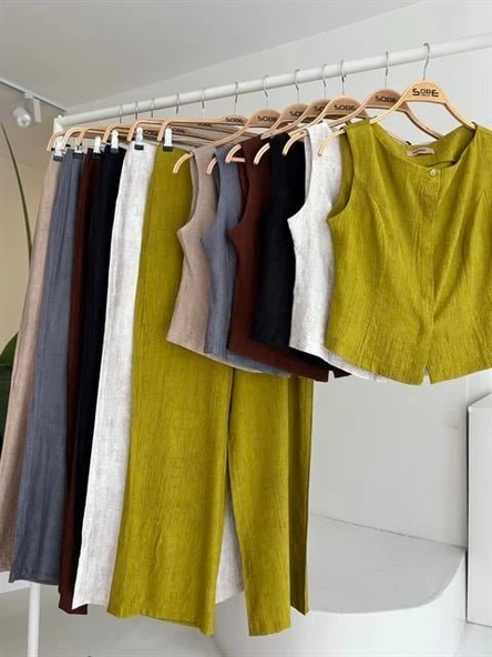 Sıfır Kollu Bluz Batik Desenli Pantolon İkili Takım 10181-08 - Resim 7