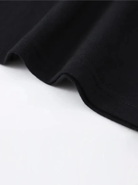 Baskılı Oversize Bisiklet Yaka T-shirt - Siyah - Resim 3