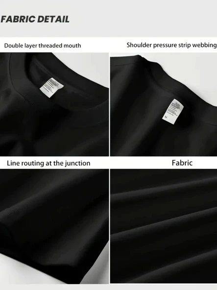 Baskılı Oversize Bisiklet Yaka T-shirt - Siyah - Resim 7