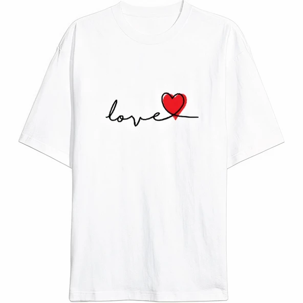 Sevgililer Günü İçin Özel Tasarım Love Baskılı T-shirt - Beyaz ürün görseli