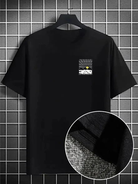 Erkek Dağ Grafikli Tişört, Yaz Için Büyük Beden Rahat T-shirt - Siyah ürün görseli