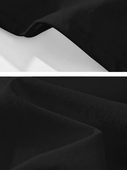 Baskılı Oversize Bisiklet Yaka T-shirt - Siyah - 4