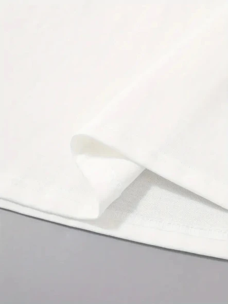 Baskılı Oversize Bisiklet Yaka T-shirt - Beyaz - Resim 2