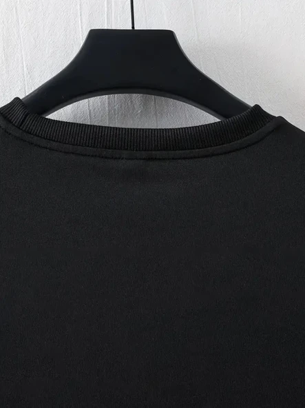 Baskılı Oversize Bisiklet Yaka T-shirt - Siyah - 2