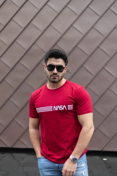 Erkek Kısa Kollu Nasa Baskı Basic Erkek T-shirt - Resim 4