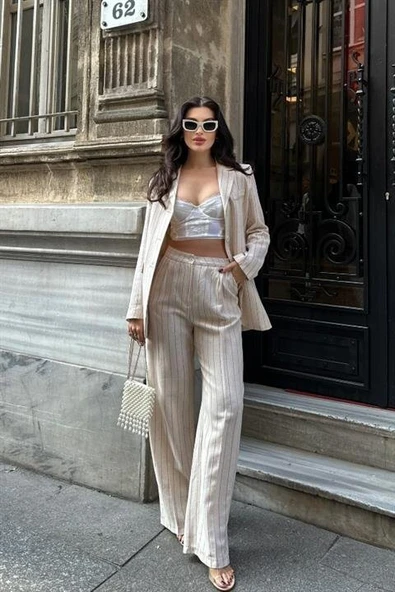 Çizgili Keten Takım 9425-22 ürün görseli