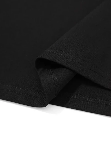 Baskılı Oversize Bisiklet Yaka T-shirt - Siyah - 4