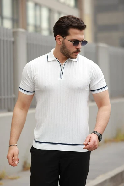 Erkek Fermuarlı Yakalı Kısa Kollu T-shirt - 1