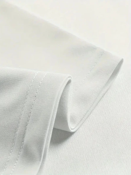 Baskılı Oversize Bisiklet Yaka T-shirt - Beyaz - Resim 4