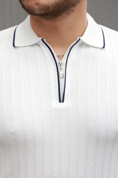 Erkek Fermuarlı Yakalı Kısa Kollu T-shirt - 3