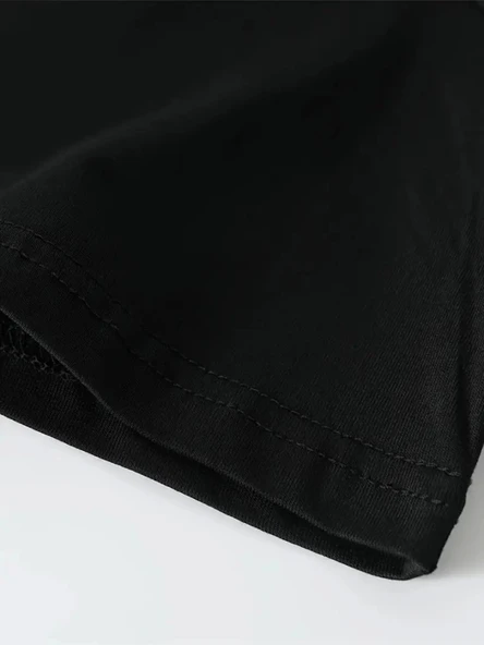 Baskılı Oversize Bisiklet Yaka T-shirt - Siyah - 3