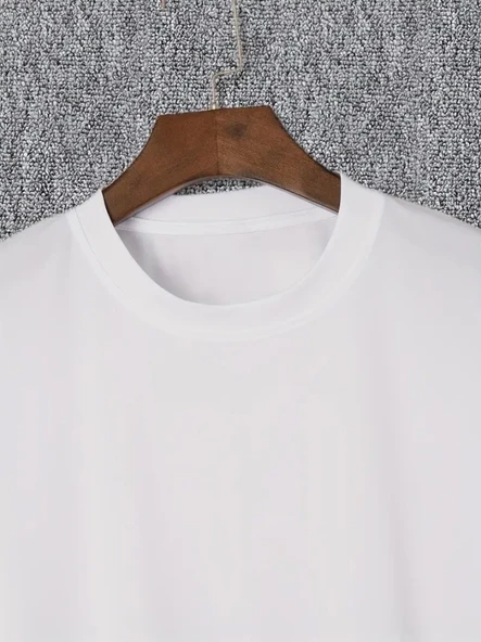 Baskılı Oversize Bisiklet Yaka T-shirt - Beyaz - 3