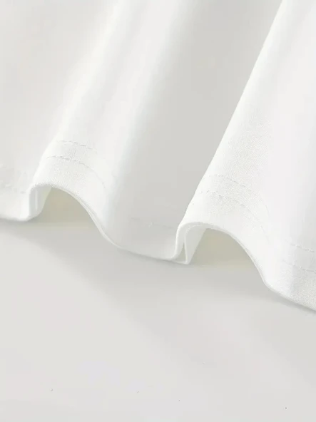 Baskılı Oversize Bisiklet Yaka T-shirt - Beyaz - 4