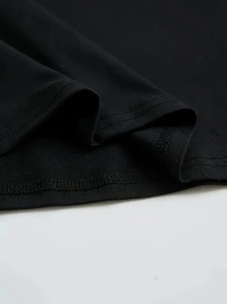 Baskılı Oversize Bisiklet Yaka T-shirt - Siyah - 4