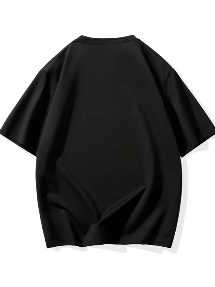 Baskılı Oversize Bisiklet Yaka T-shirt - Siyah - 2