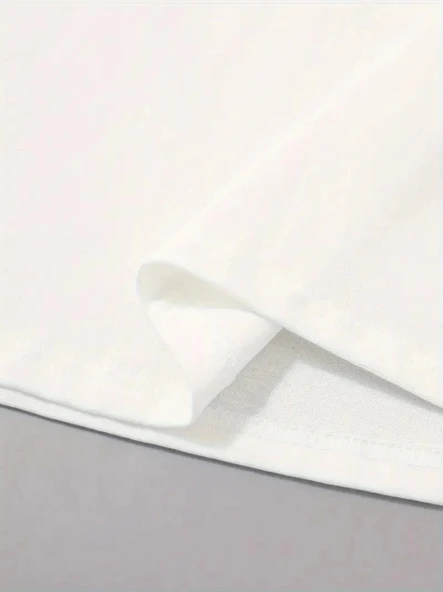 Baskılı Oversize Bisiklet Yaka T-shirt - Beyaz - Resim 3