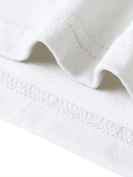Baskılı Oversize Bisiklet Yaka T-shirt - Beyaz - 4