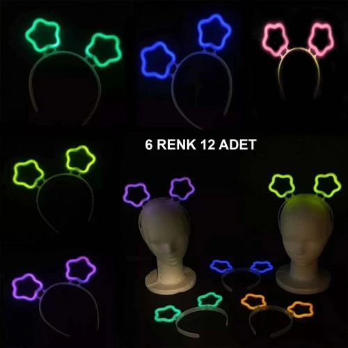 Glow Stick Karanlıkta Yanan Fosforlu Yıldız Taç 12 Adet ürün görseli