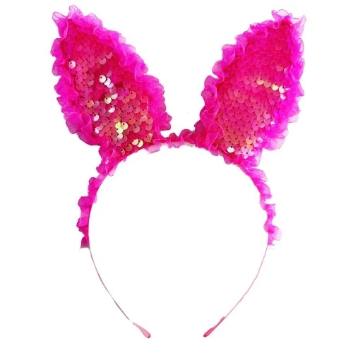 Fuşya Dantelli Işıklı Tavşan Kulak Taç - Resim 3