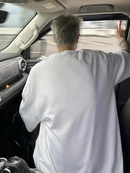 Baskılı Oversize Bisiklet Yaka T-shirt - Beyaz - Resim 3