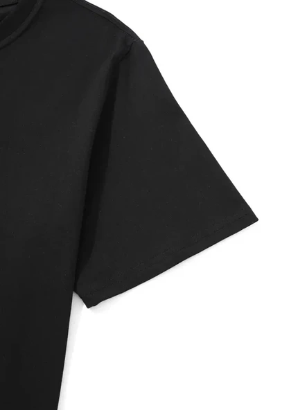 Baskılı Oversize Bisiklet Yaka T-shirt - Siyah - 2