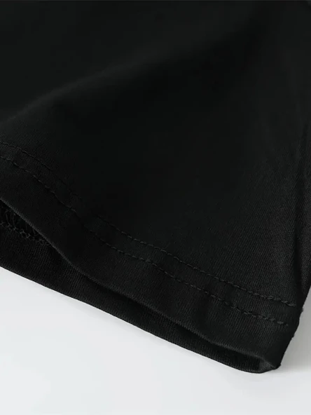 Baskılı Oversize Bisiklet Yaka T-shirt - Siyah - 3
