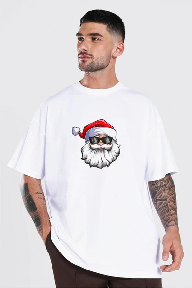 Gözlüklü Noel Baba T-shirt - Beyaz ürün görseli