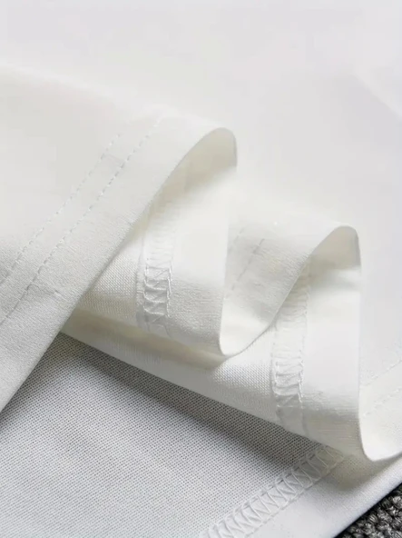 Baskılı Oversize Bisiklet Yaka T-shirt - Beyaz - Resim 4