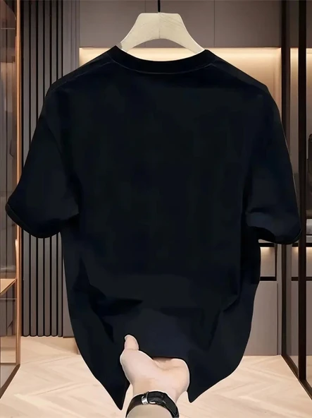 Baskılı Oversize Bisiklet Yaka T-shirt - Siyah - Resim 6