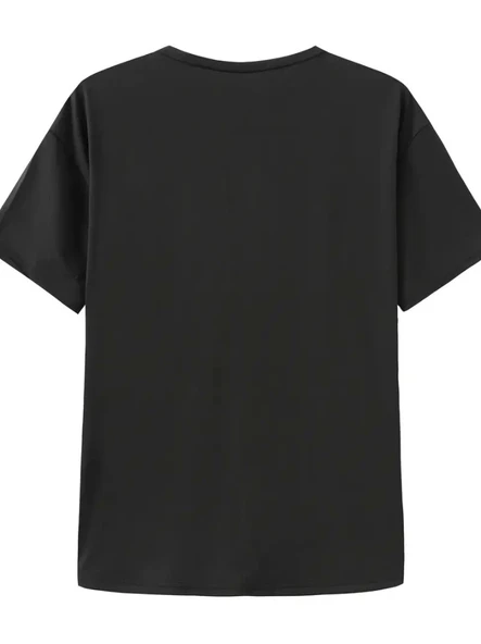 Baskılı Oversize Bisiklet Yaka T-shirt - Siyah - Resim 3