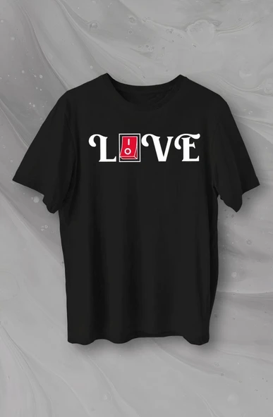 Sevgililer Günü İçin Özel Tasarım Love Baskılı T-shirt - Siyah ürün görseli
