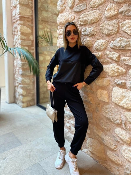 Kadın Uzun Kollu Kapüşonlu Oversize Sweat Ve Pantolon Ikili Takım - Resim 7