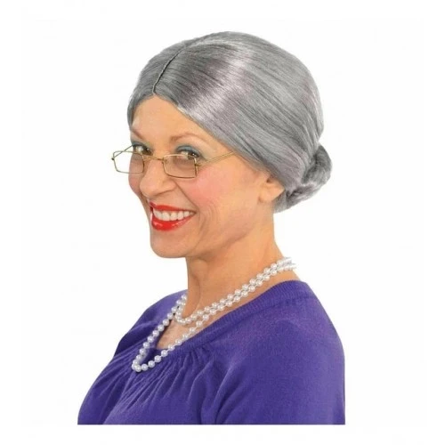 Gri Yaşlı Peruğu çocuk yetişkin uyumlu - Resim 3