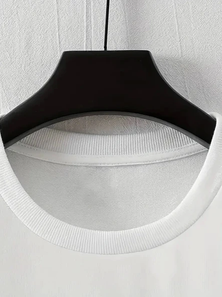 Baskılı Oversize Bisiklet Yaka T-shirt - Beyaz - Resim 3