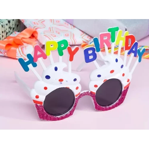 Happy Birthday Beyaz Fuşya Parti Gözlüğü ürün görseli