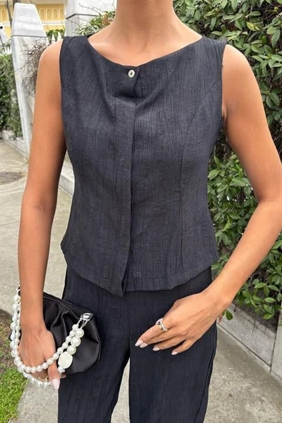 Sıfır Kollu Bluz Batik Desenli Pantolon İkili Takım 10181-08 - Resim 5